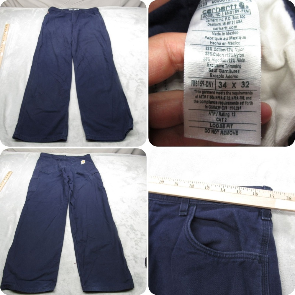 Carhartt Pants Mens 34x31 Blue Flame Resistant Loose Fit‎ Midweight Canvas Boot